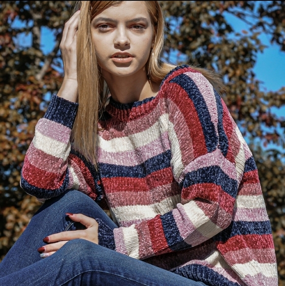 RELISTED O&O soft chenille striped sweater - Picture 2 of 6